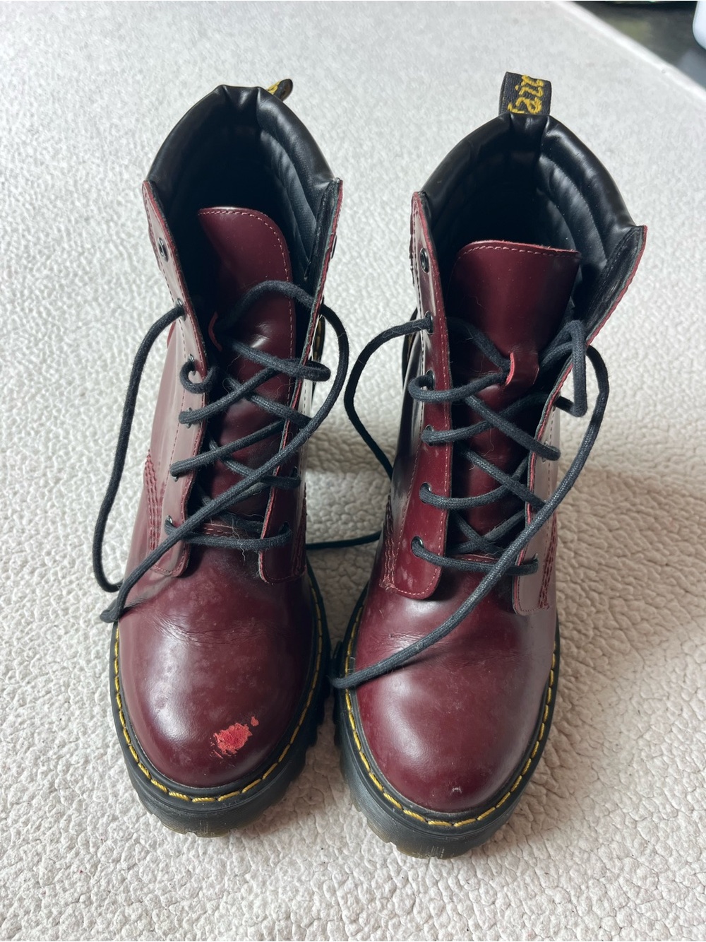DR. MARTENS PERSEPHONE BURGUNDY PLATFORM HEELED LEATHER BOOTS WOMENS 7 - Picture 4 of 7